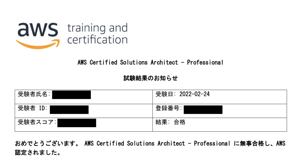 AWS Certified Solutions Architect – Professionalに合格しました